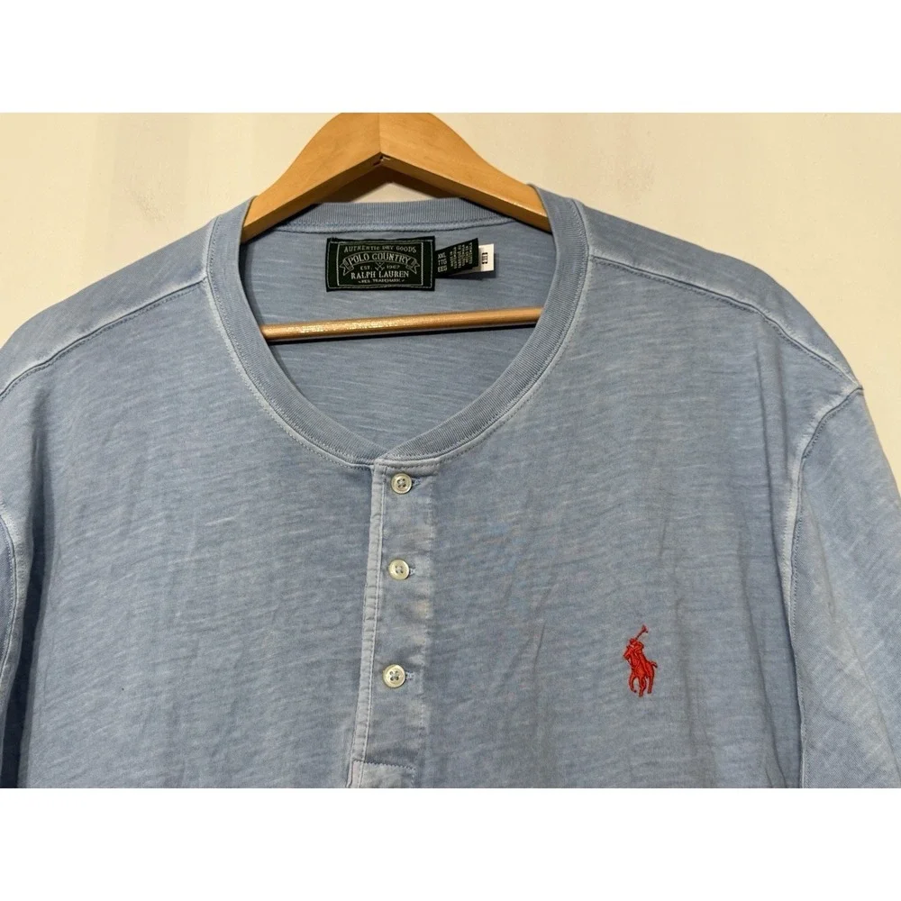 Polo Country Ralph Lauren Slub Jersey Short Sleeve Henley T-Shirt XXL Blue